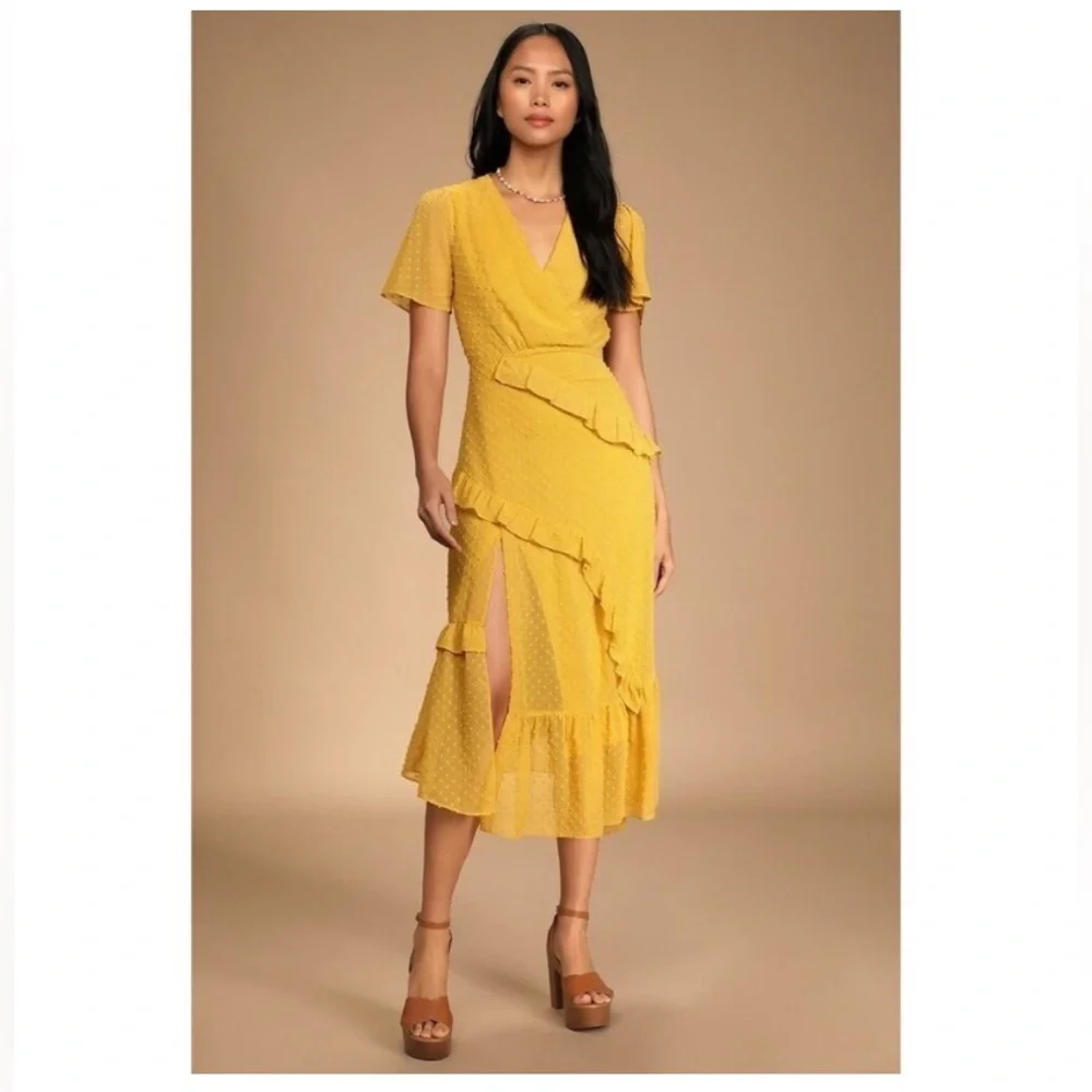 Lulu's Yellow Ruffle Midi Dress - Picture 1 of 10